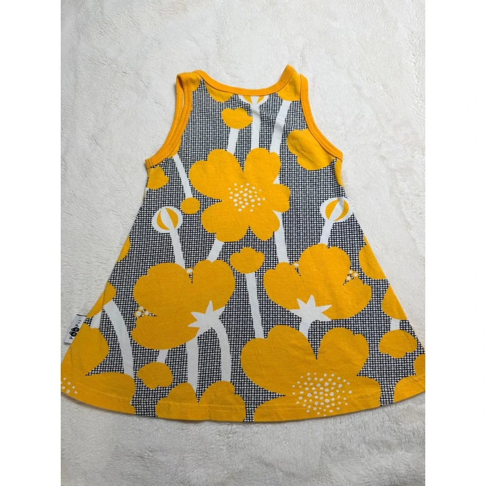 PaaPii Scandi-style Organic Cotton Floral Tank Dress Yellow Size 98/3Y